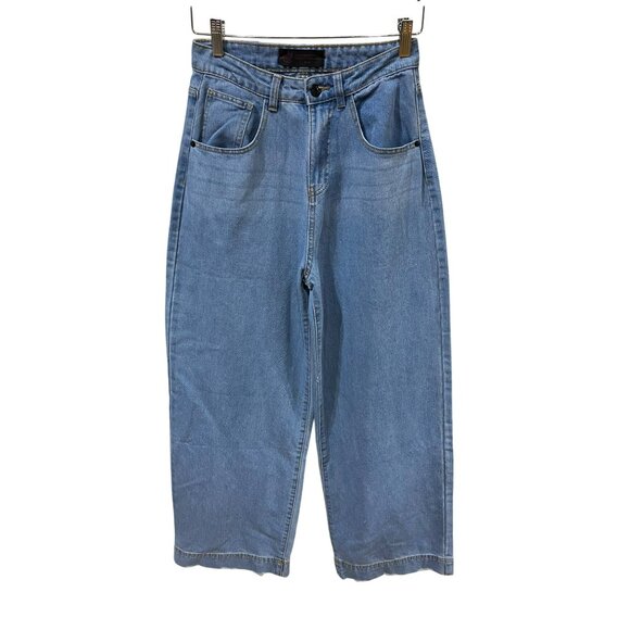 Love For Humanity Premium Denim Wide-Leg Jeans 5/27 Light Blue High-Waisted Crop - Picture 7 of 7